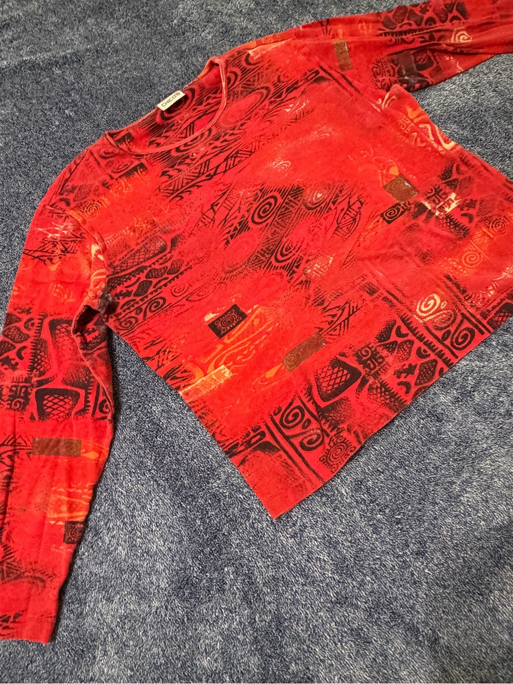Chico's Red & Black Abstract Print Top